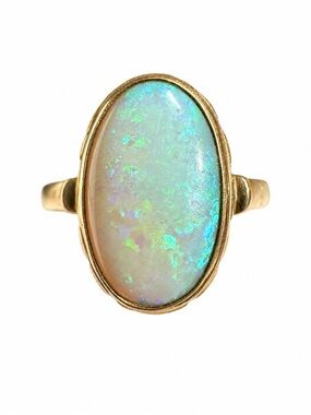 14k Vintage Estate Large Opal Bezel Set Yellow Gold Ring